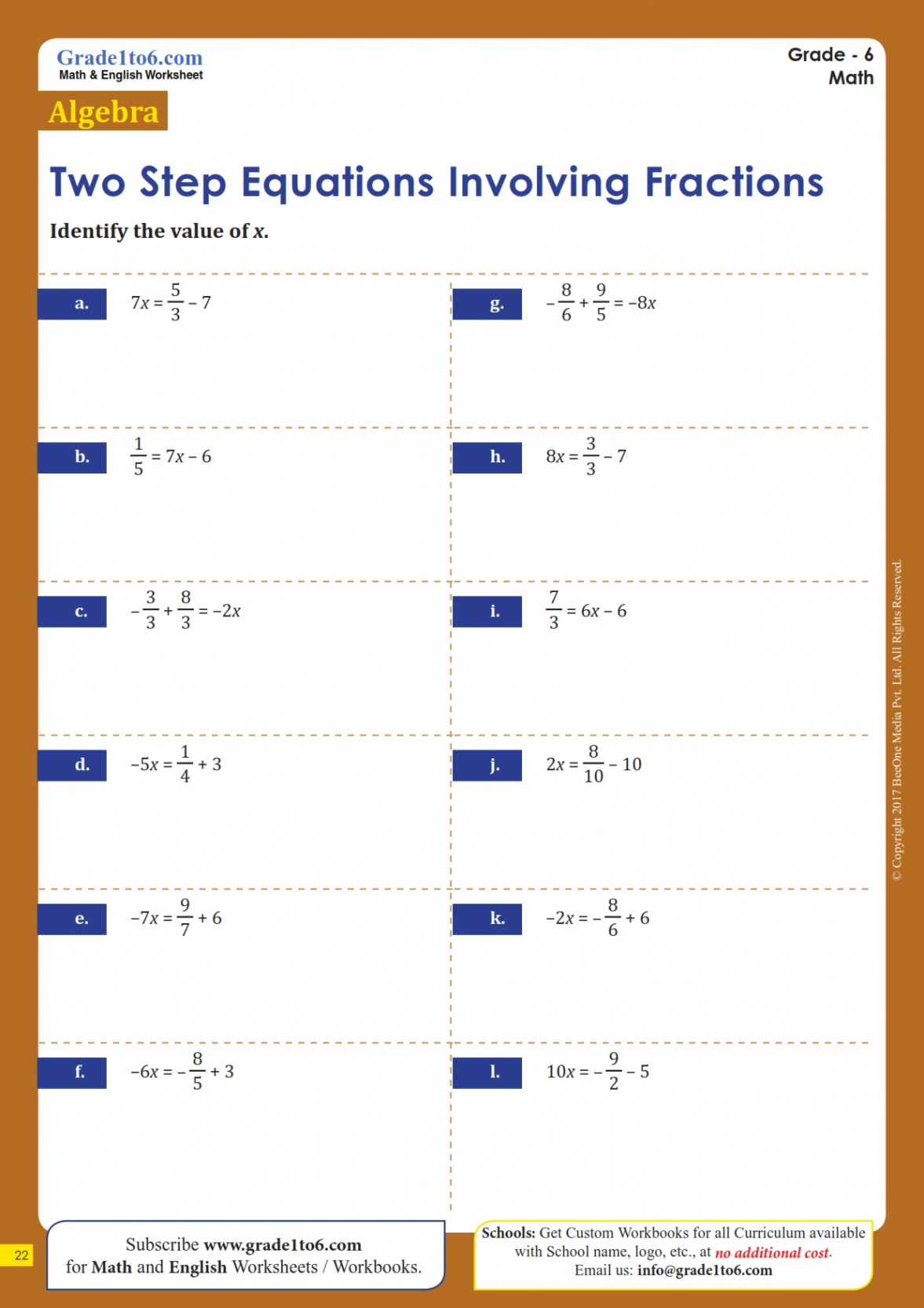 Two-Step Equations: Fractions Worksheets  Gradeto