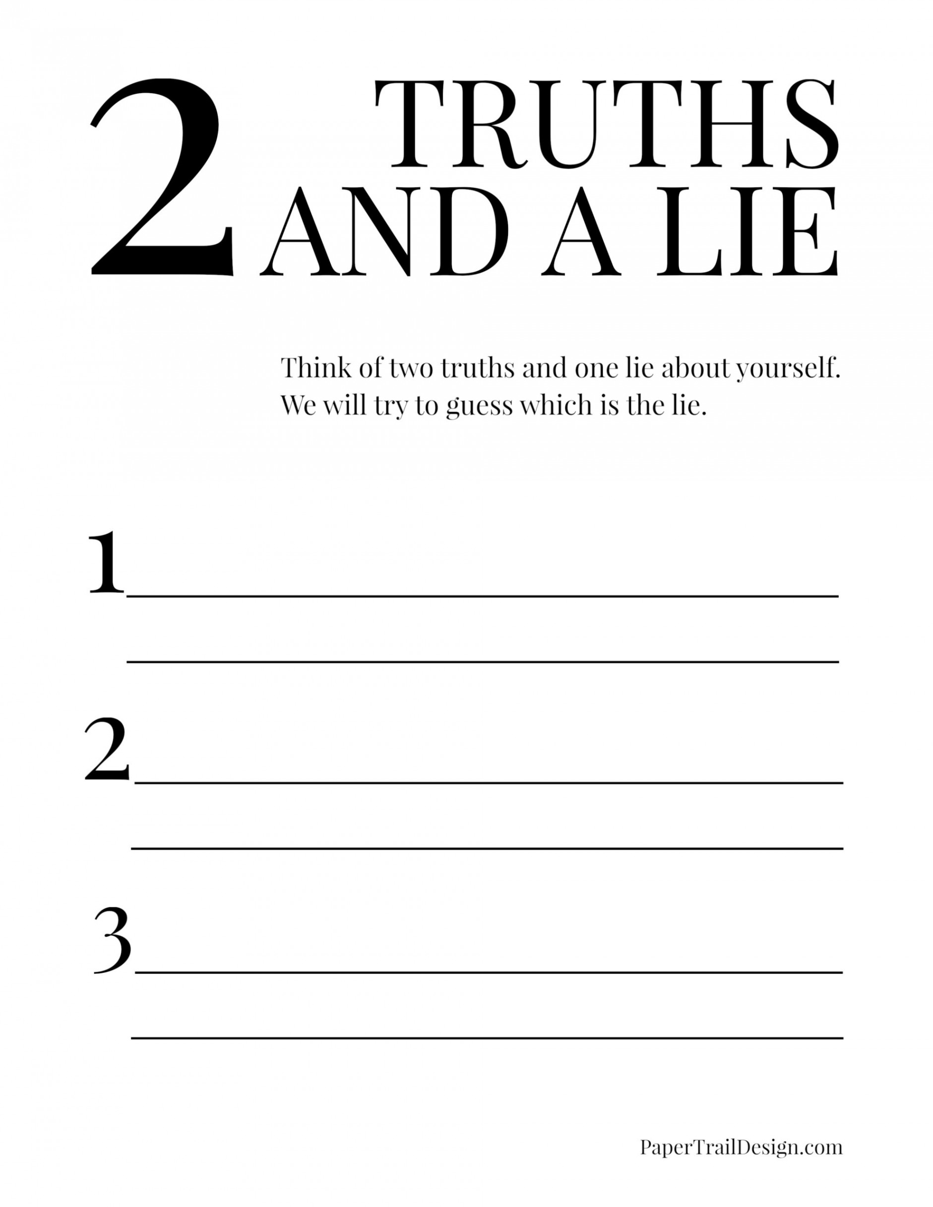 Two Truths and a Lie Game Free Printable - Paper Trail Design