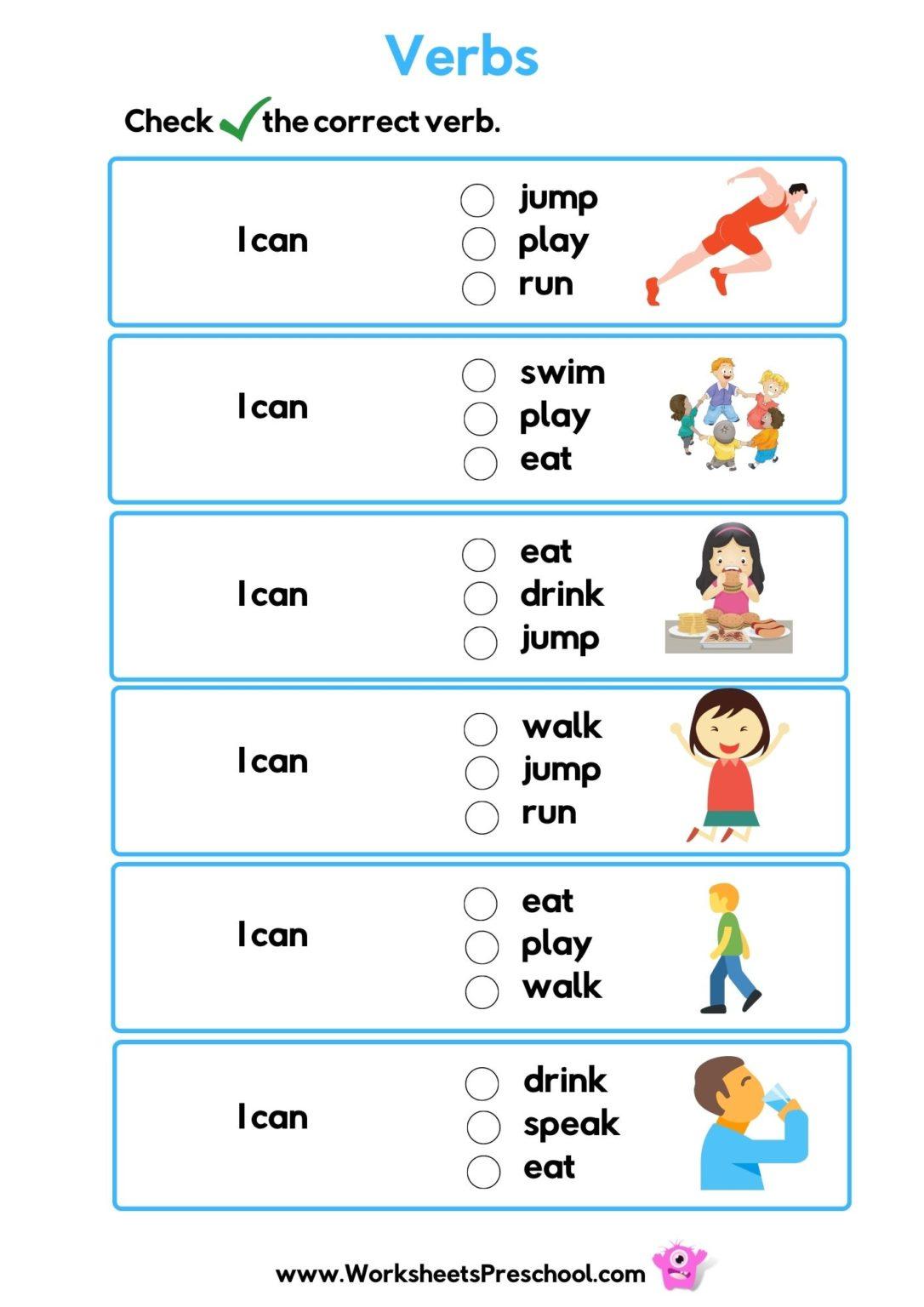 Free Printable Verb Worksheets For Kindergarten