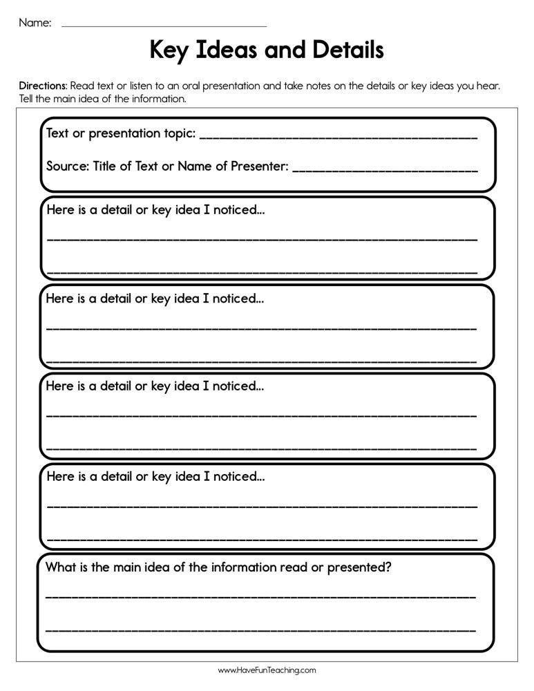 Kindergarten Main Idea Worksheets Free