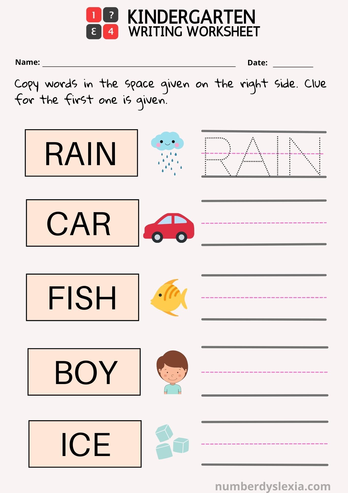 Kindergarten Name Writing Worksheets Free