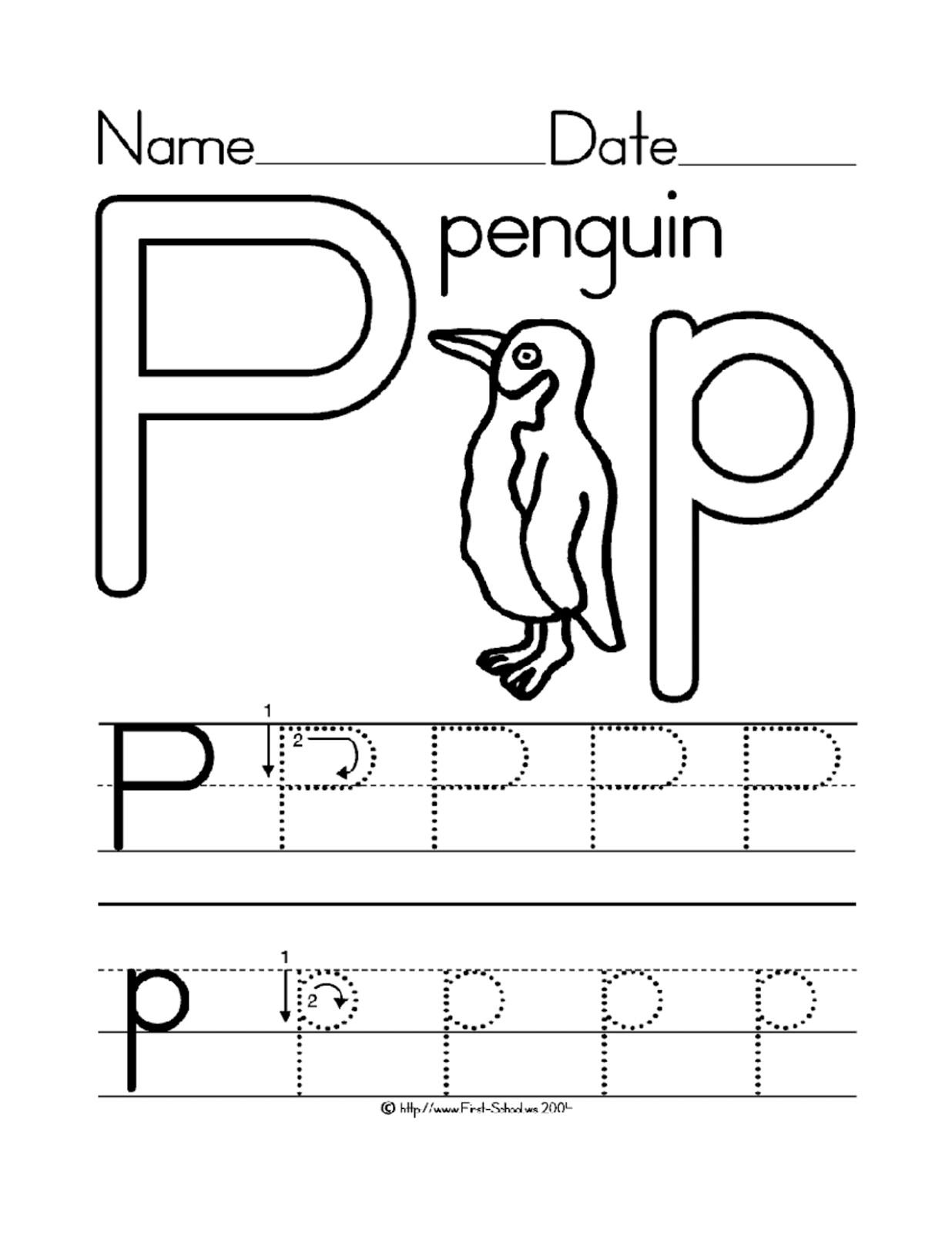 Kindergarten Worksheet Letter P Design