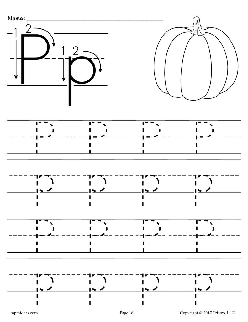 Kindergarten Worksheet Letter P Handwriting