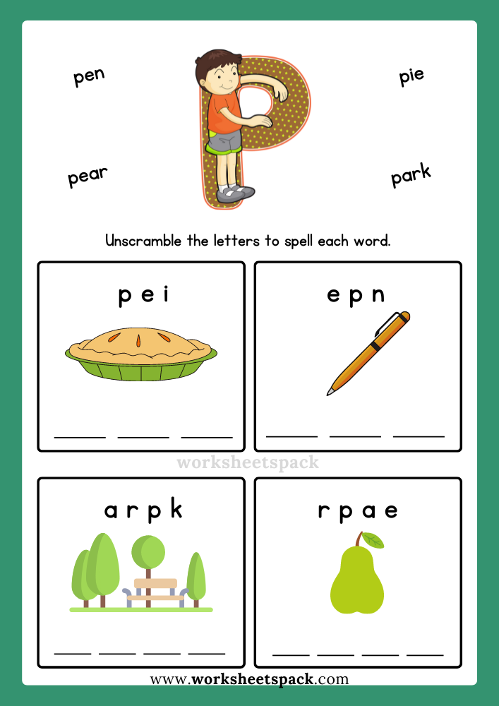 Kindergarten Worksheet Letter P Matching