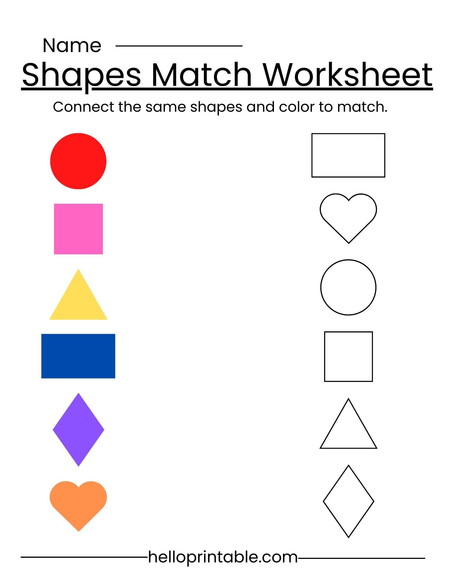 Kindergarten Worksheet Matching Exercise