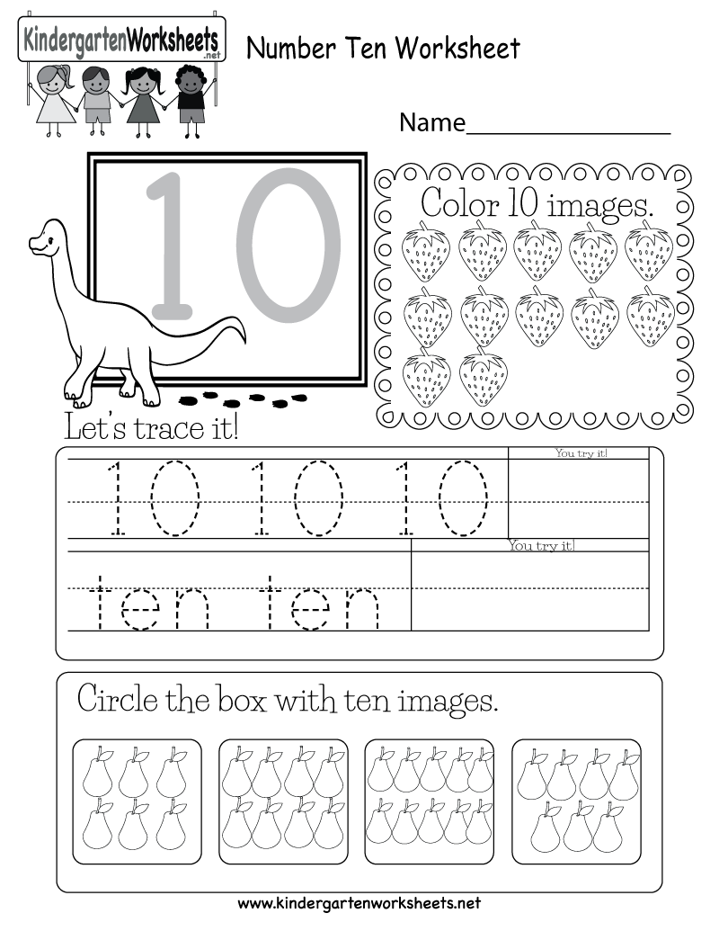 Kindergarten Worksheet Number 10 Colouring