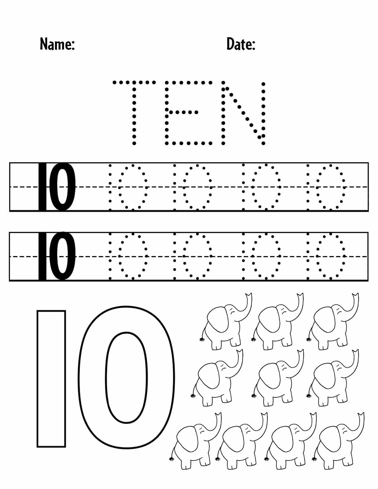 Kindergarten Worksheet Number 10 Football