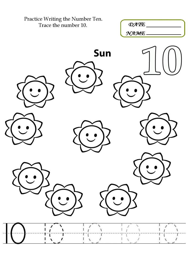 Kindergarten Worksheet Number 10 Free