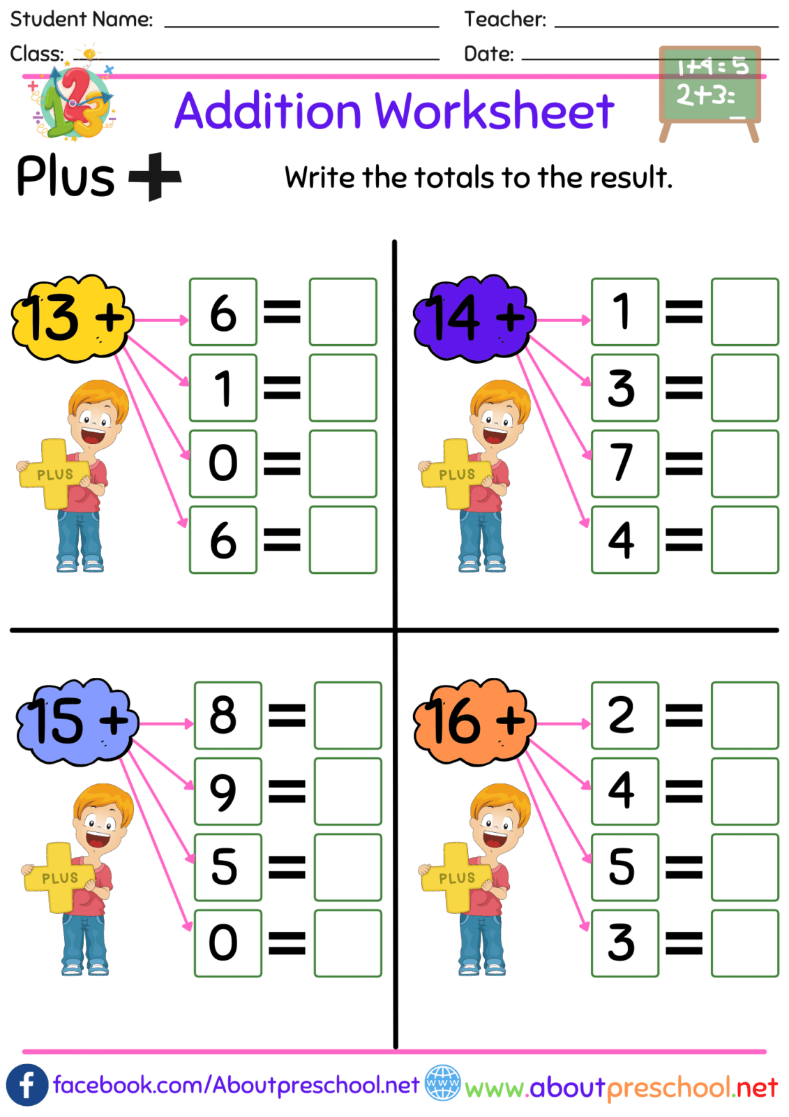 Kindergarten Worksheet On Addition Decimals