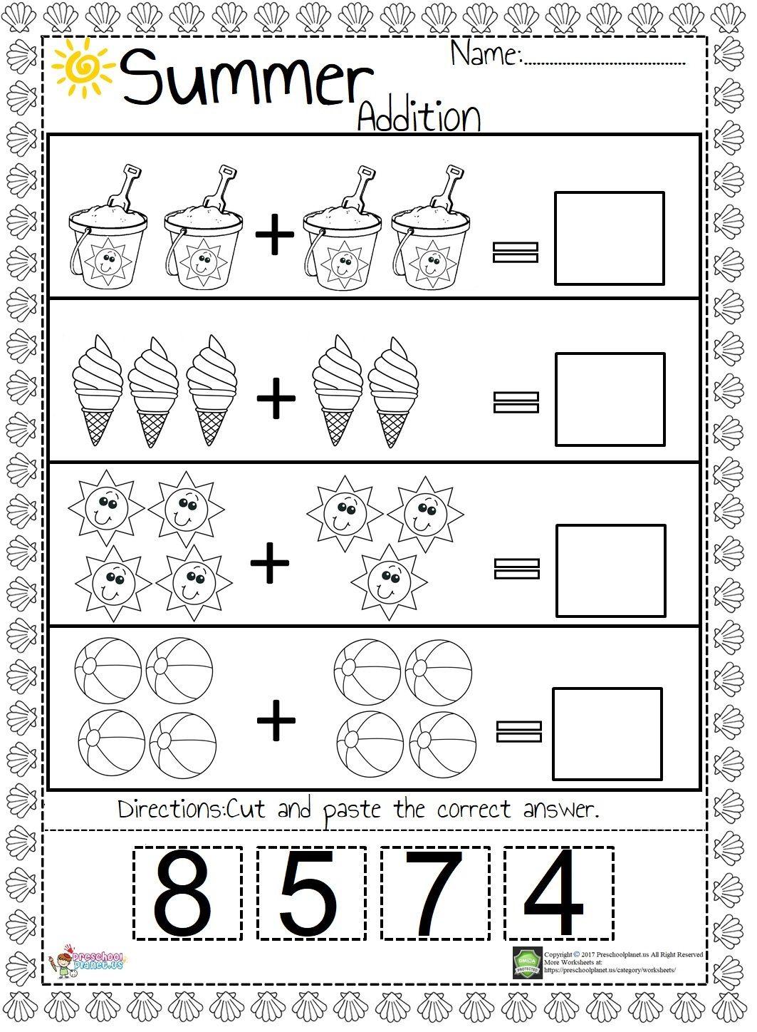 Kindergarten Worksheet On Addition Handout