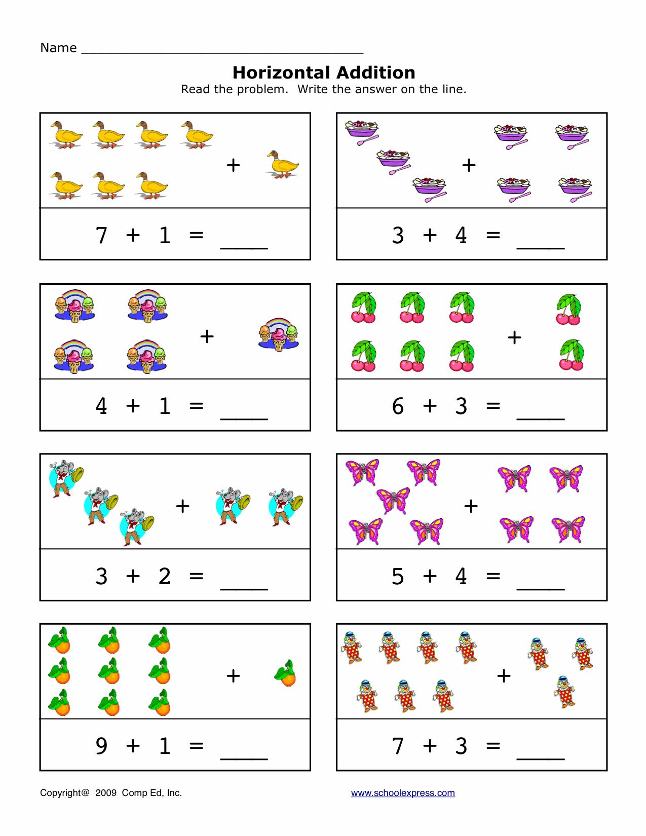 Kindergarten Worksheet On Addition Problems