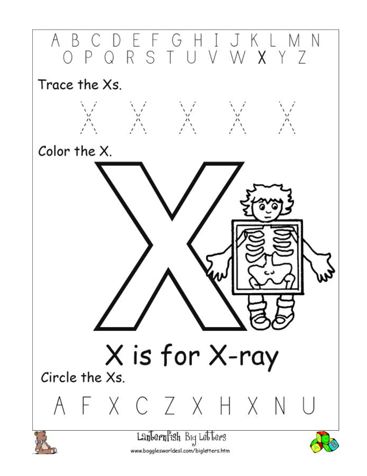 Letter X Worksheet Kindergarten Coloring Pages