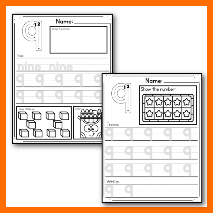 Number 9 Worksheet For Kindergarten Free Printable