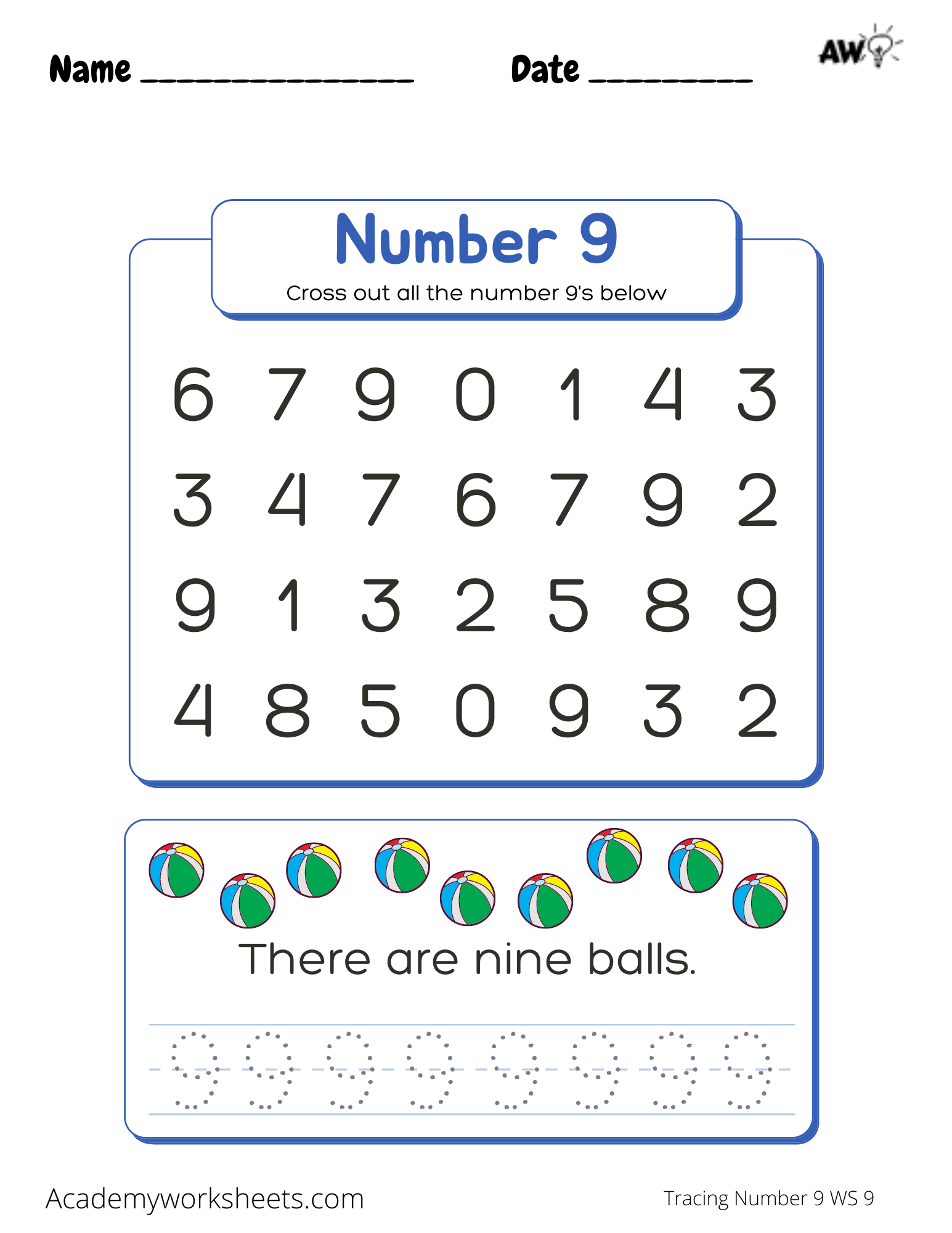 Number 9 Worksheet Kindergarten Big And Small