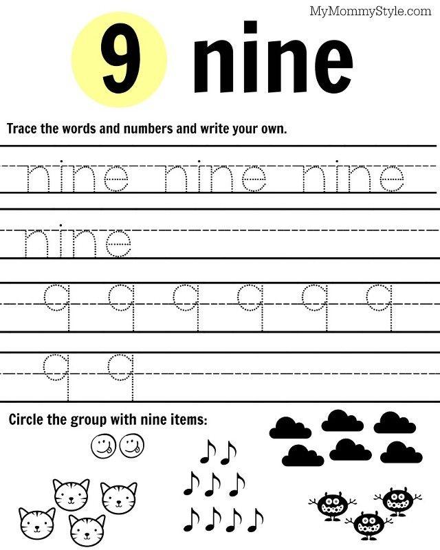 Number 9 Worksheet Kindergarten Book