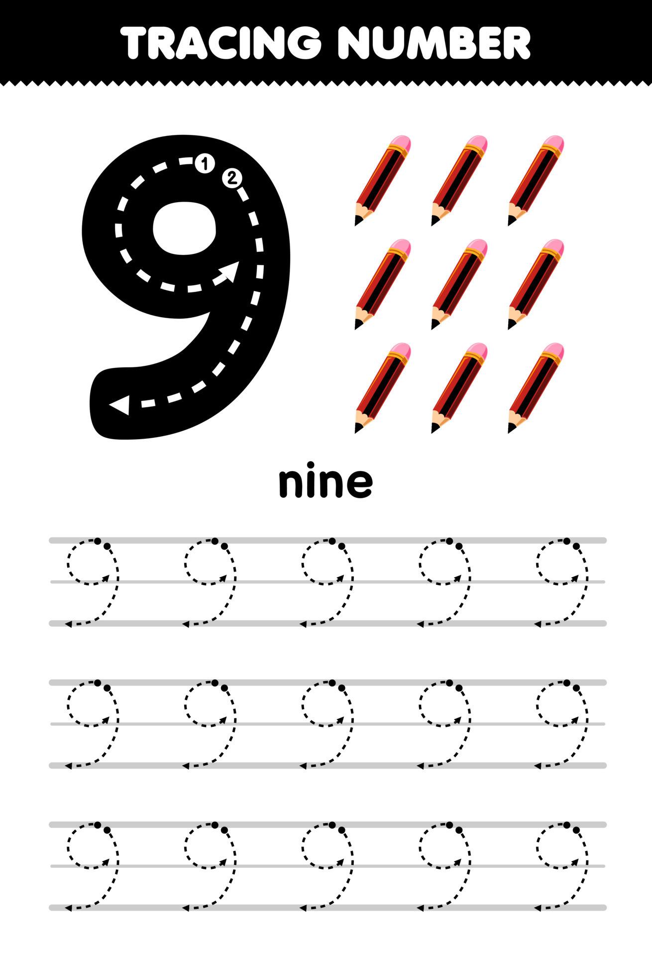 Number 9 Worksheet Kindergarten Coloring Pages