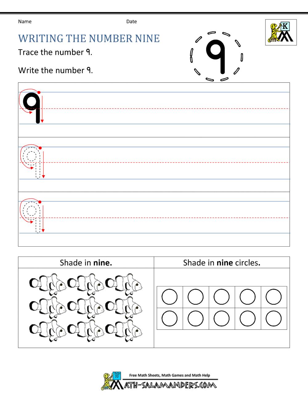 Number 9 Worksheet Kindergarten Easy