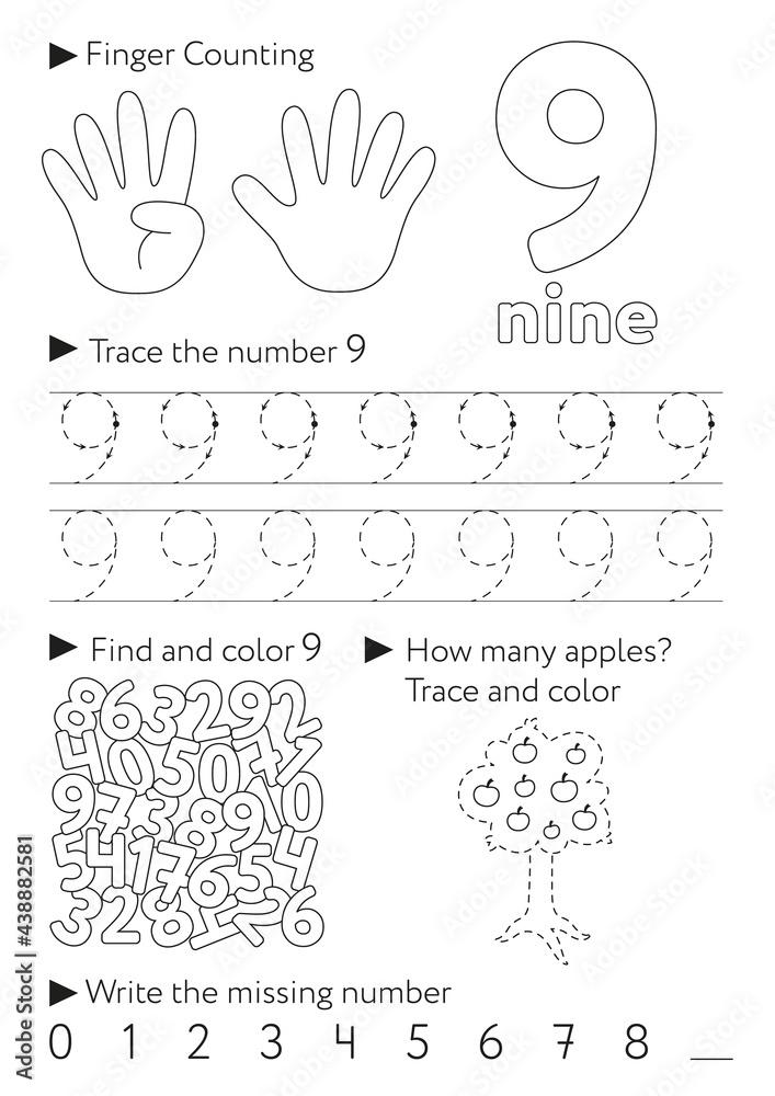 Number 9 Worksheet Kindergarten English Pdf