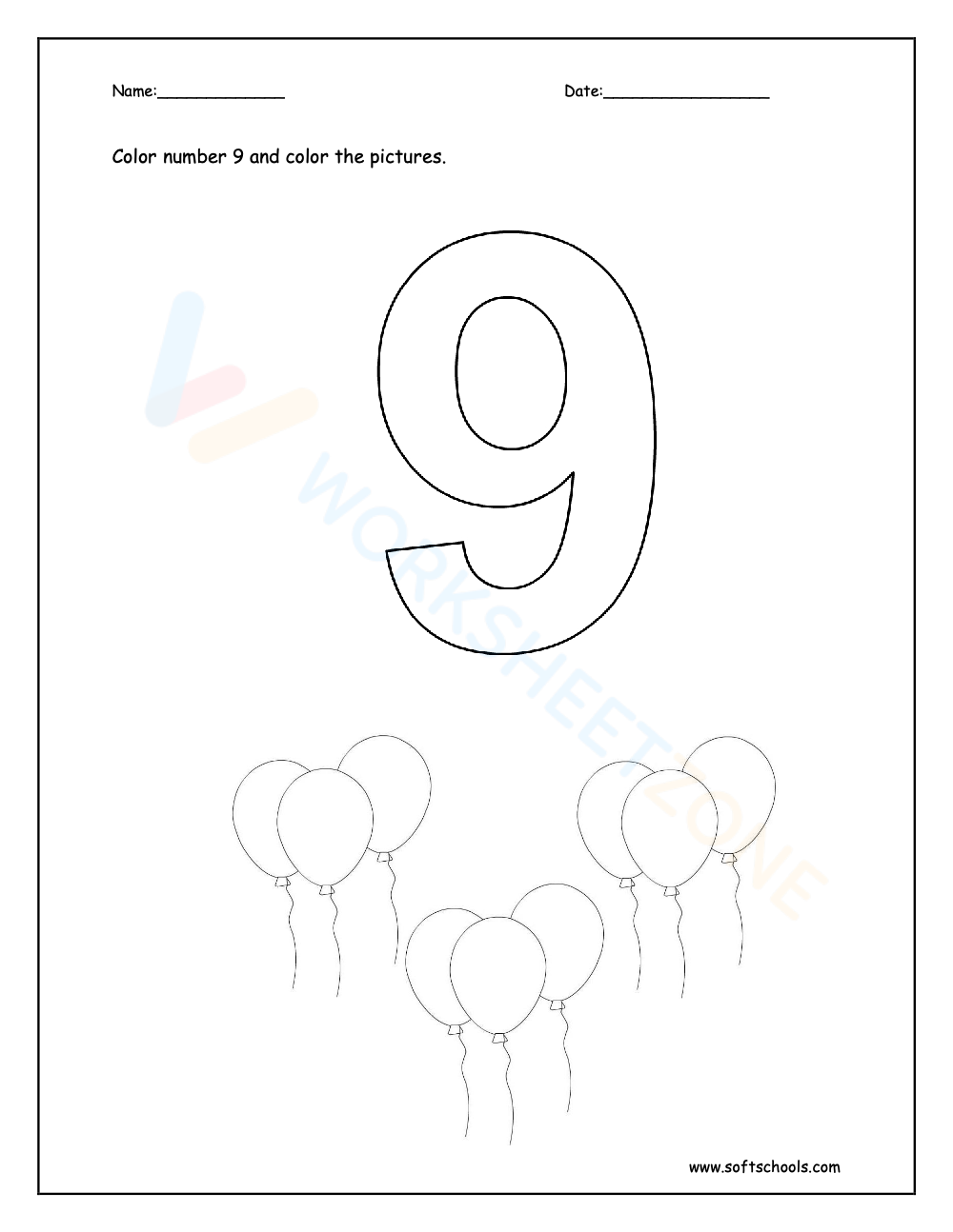 Number 9 Worksheet Kindergarten Interactive