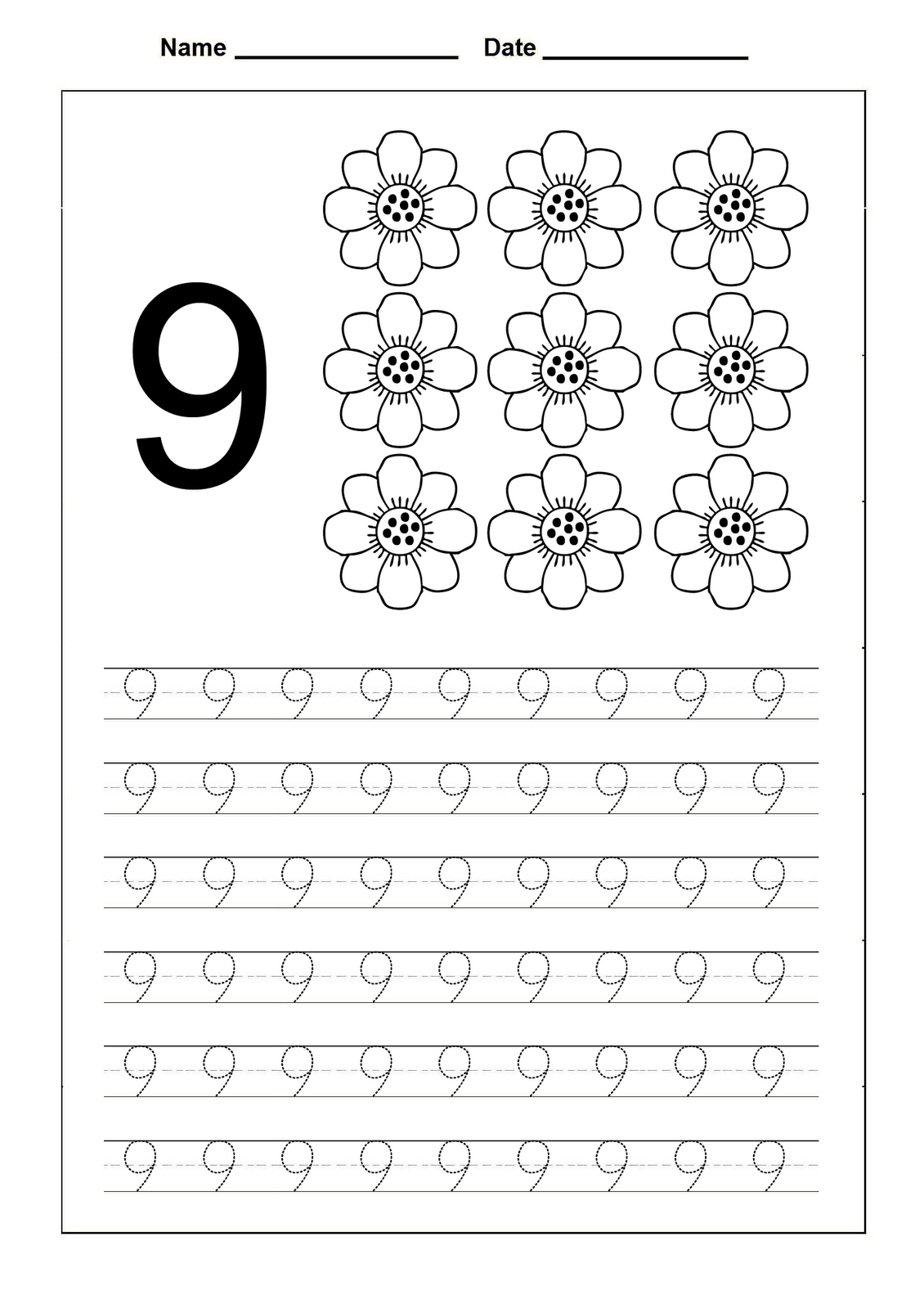 Number 9 Worksheet Preschool Printable