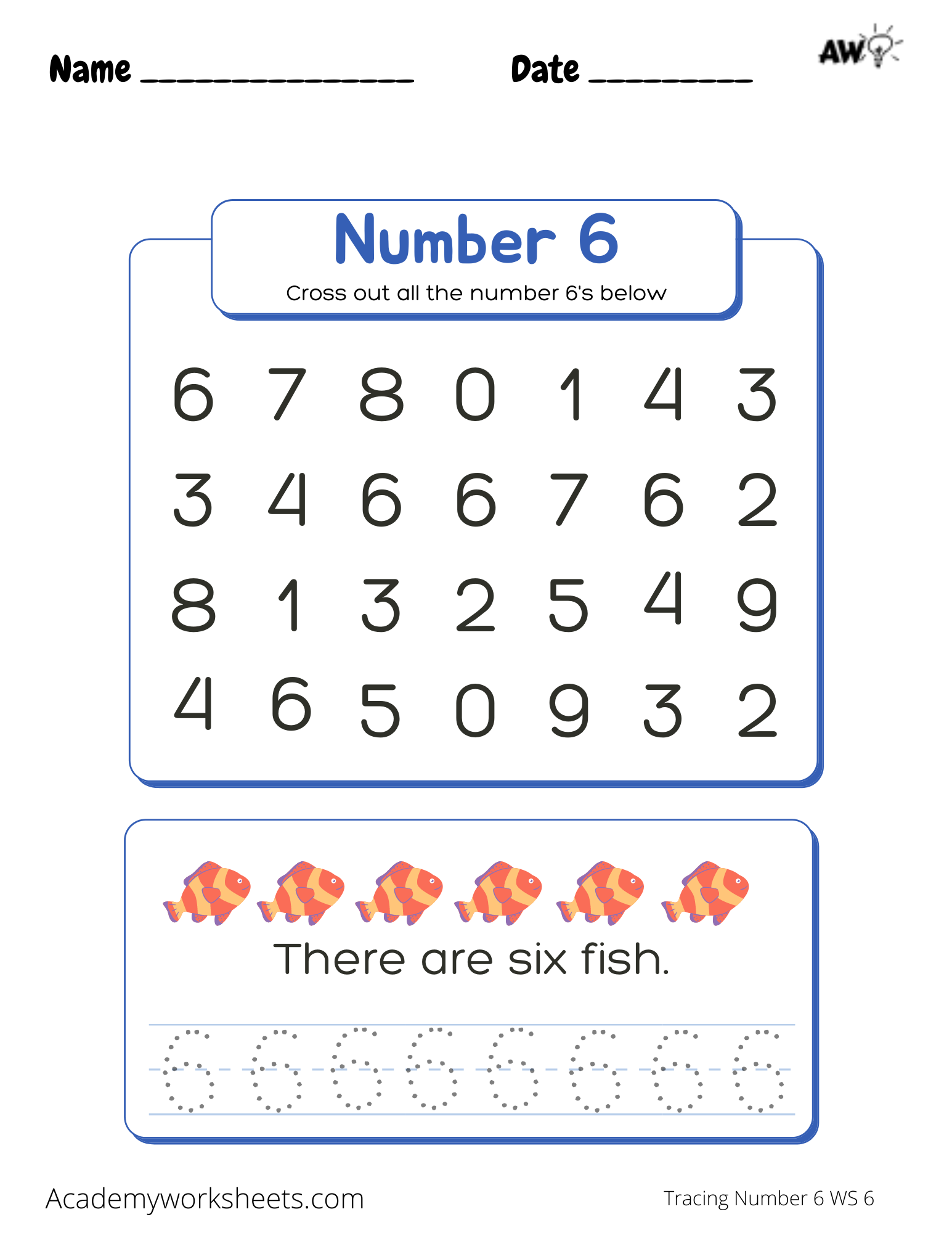 Numeral 6 Worksheet For Kindergarten Black And White