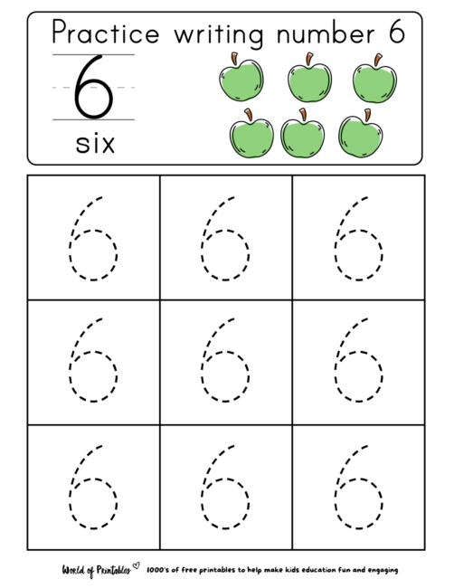 Numeral 6 Worksheet For Kindergarten Free Printable