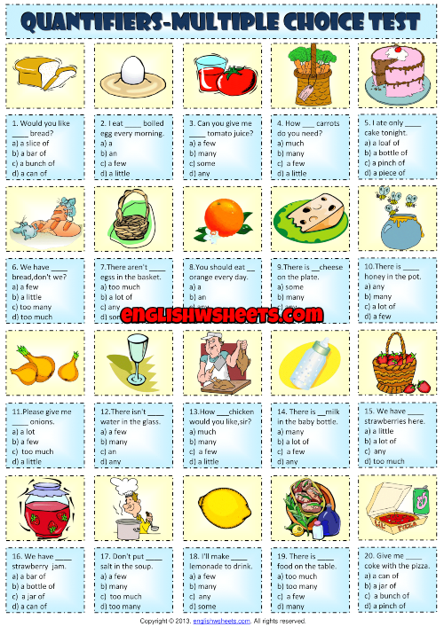 Quantifiers Worksheet For Kindergarten Esl