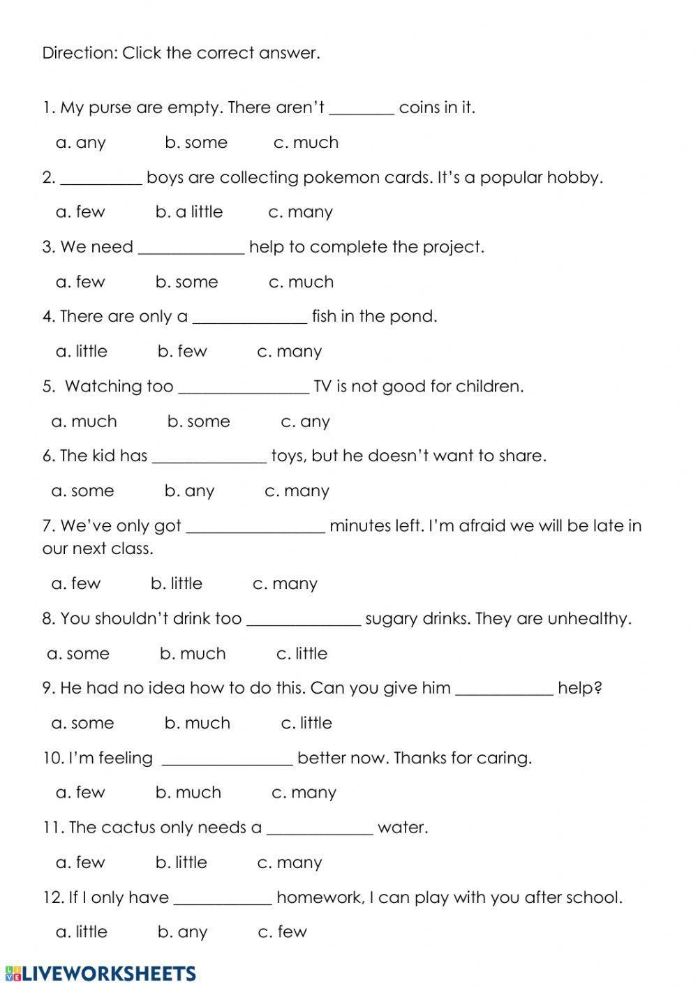 Quantifiers Worksheet For Kindergarten Free