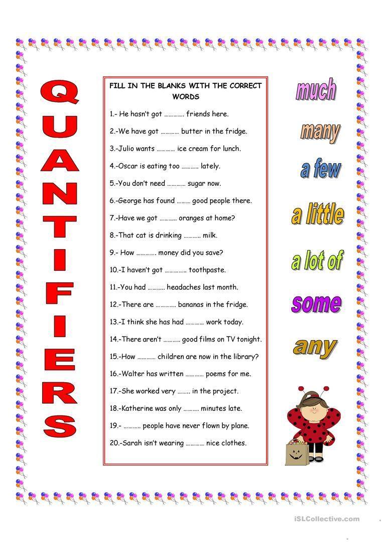 Quantifiers Worksheet For Kindergarten High School