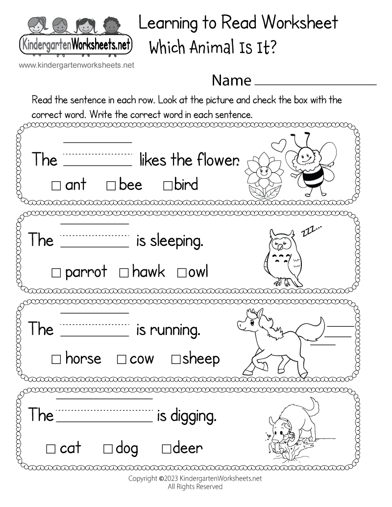 Reading And Comprehension Worksheets For Kindergarten