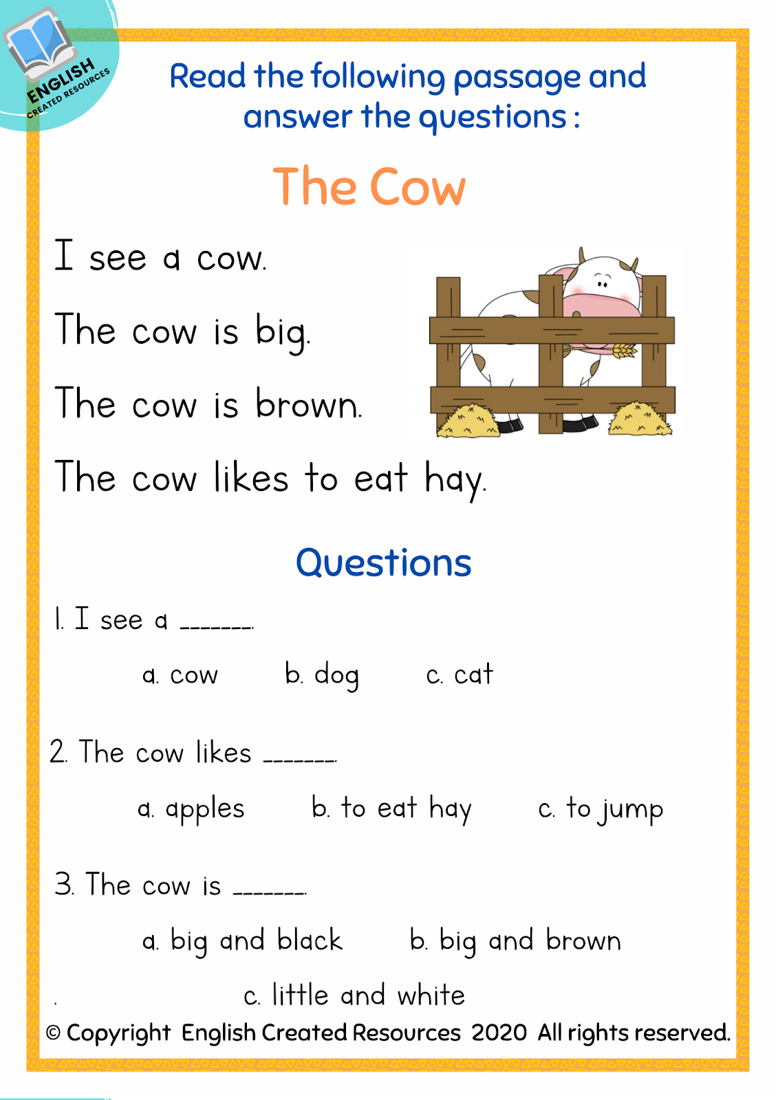 Reading Worksheets For Kindergarten Esl