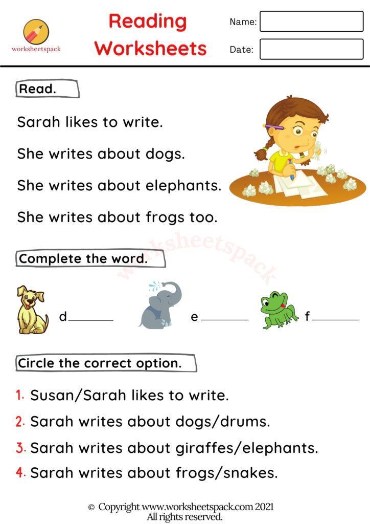 Reading Worksheets For Kindergarten Pdf