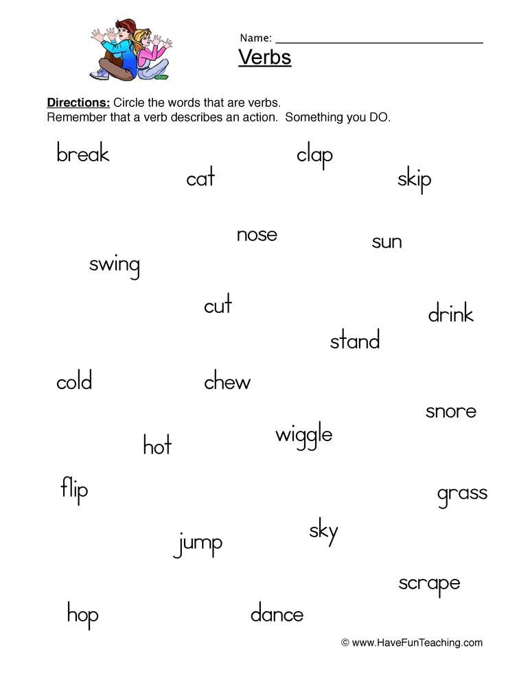 Verb Worksheets For Kindergarten Coloring Pages