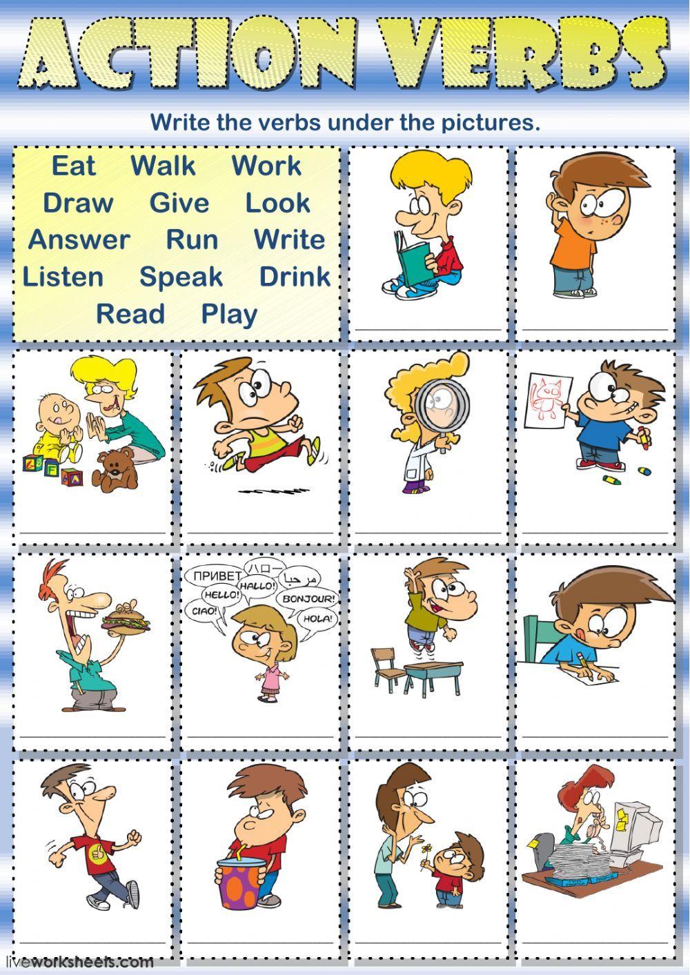 Verb Worksheets For Kindergarten De