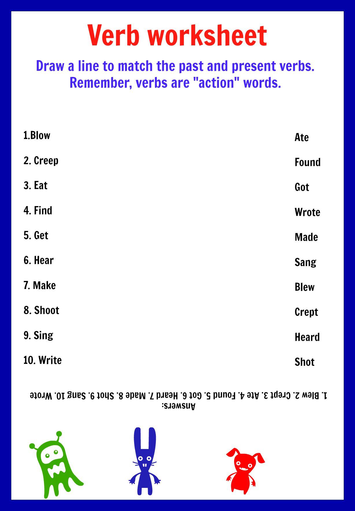 Verb Worksheets For Kindergarten Pdf