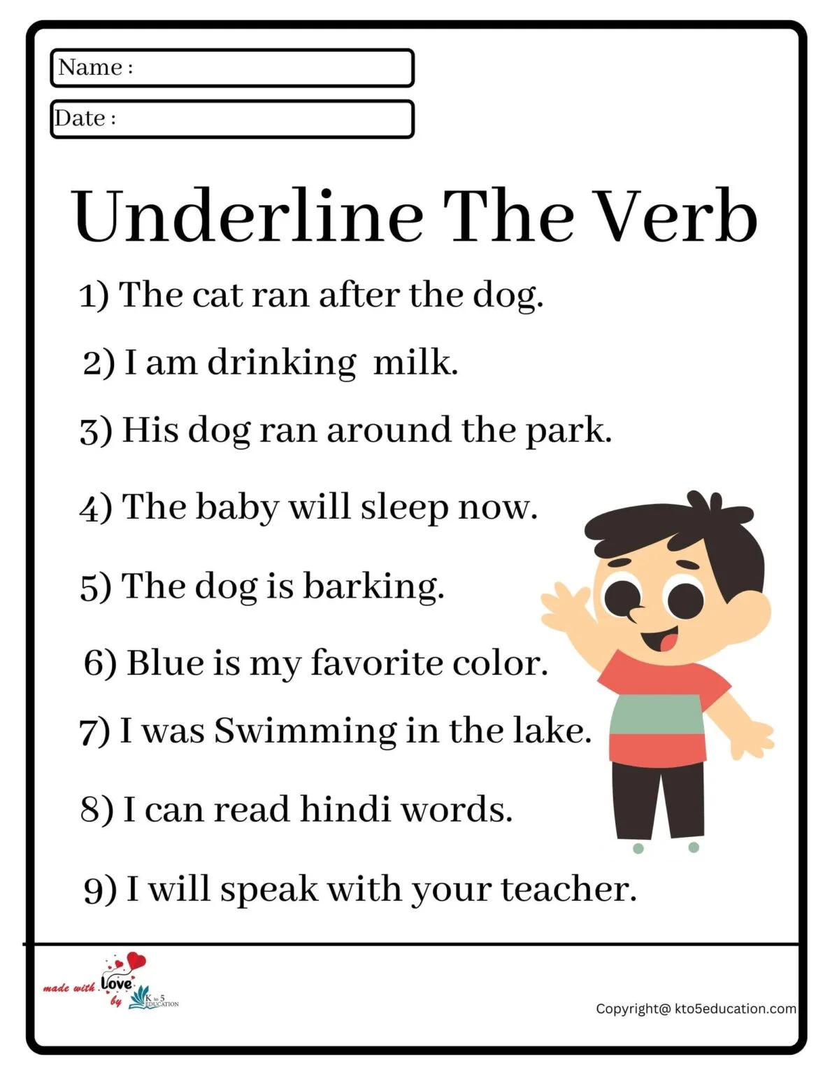 Verb Worksheets For Kindergarten