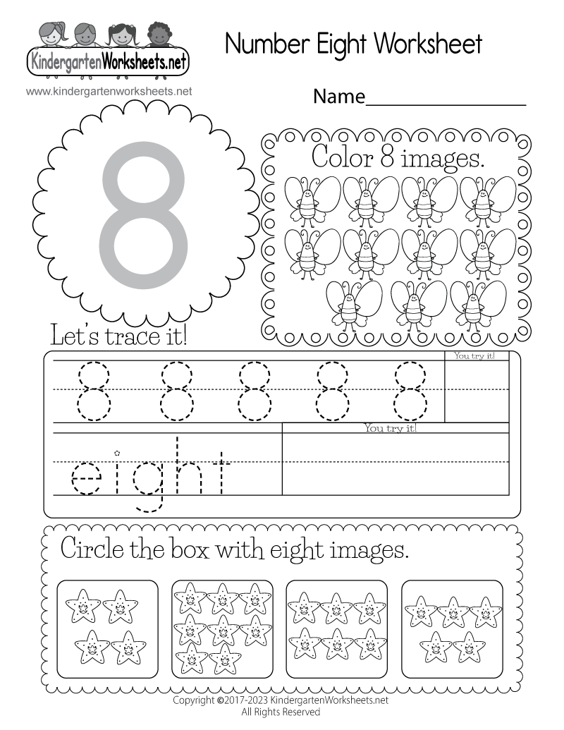 number 1-8 worksheets for kindergarten