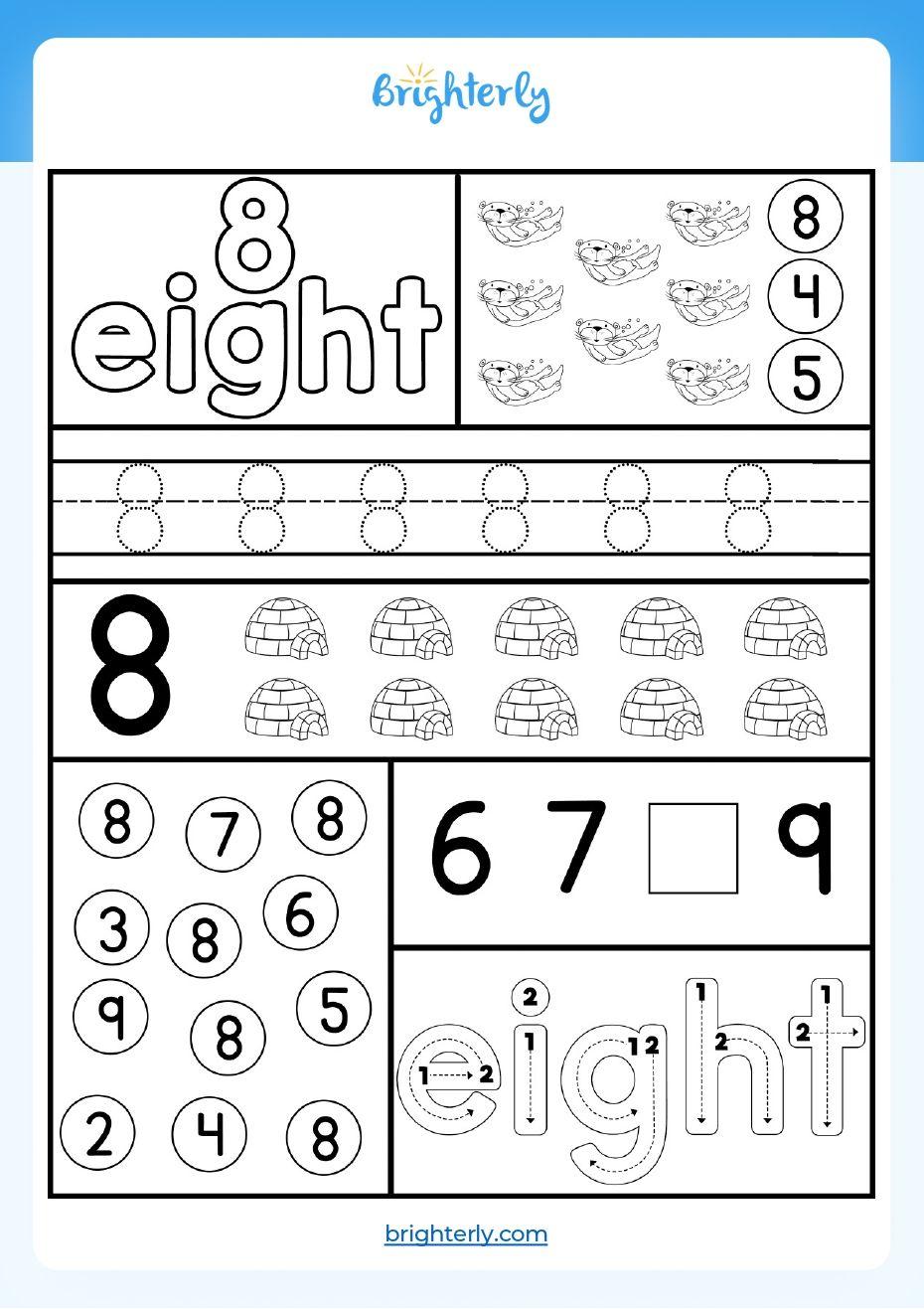 number 8 worksheet for kindergarten alphabet