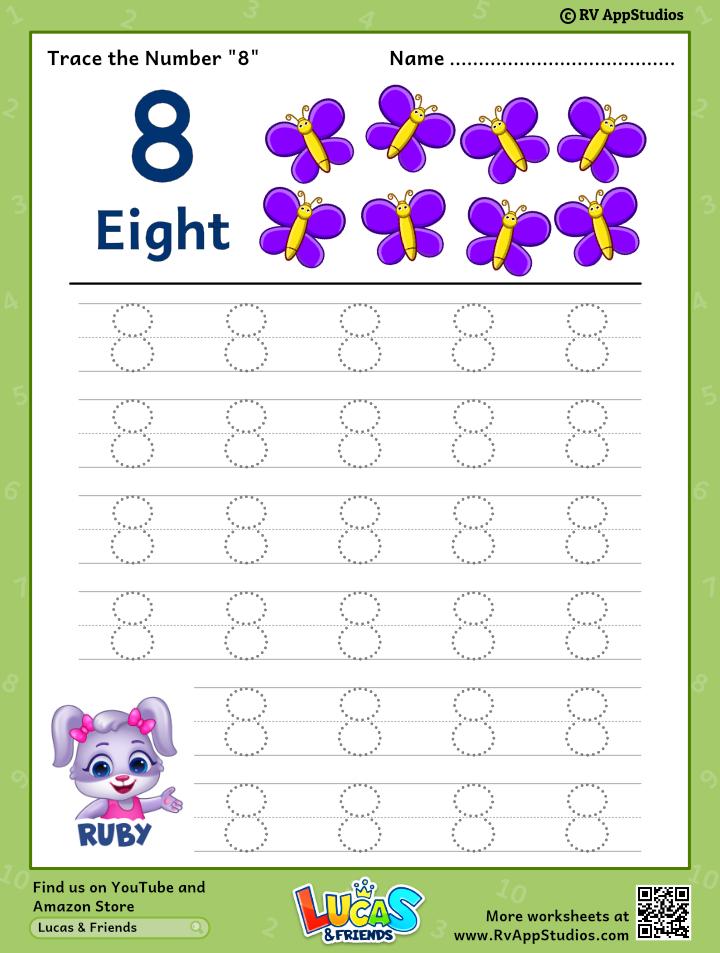 number 8 worksheet for kindergarten big numbers