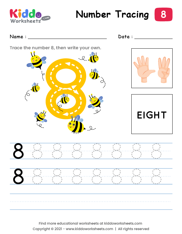 number 8 worksheet for kindergarten booklet