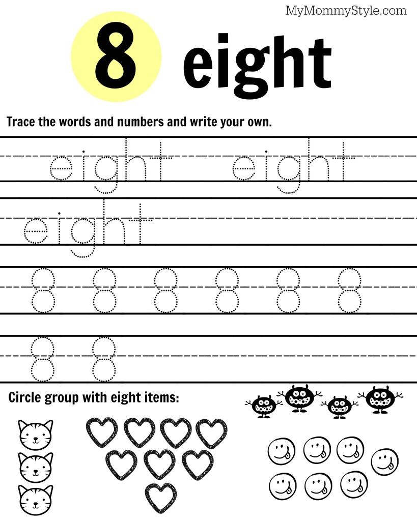 number 8 worksheet for kindergarten cards