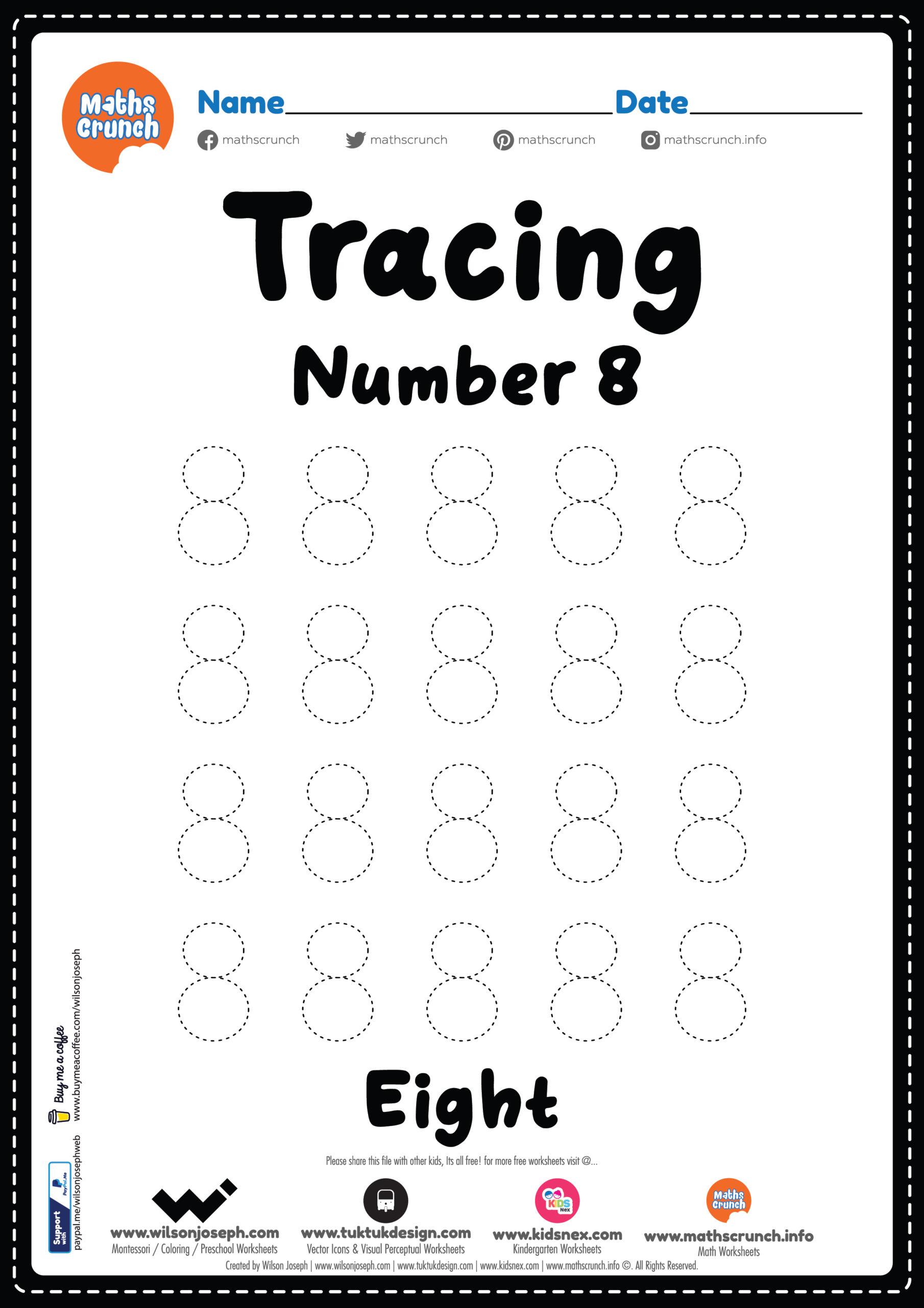 number 8 worksheet for kindergarten coloring