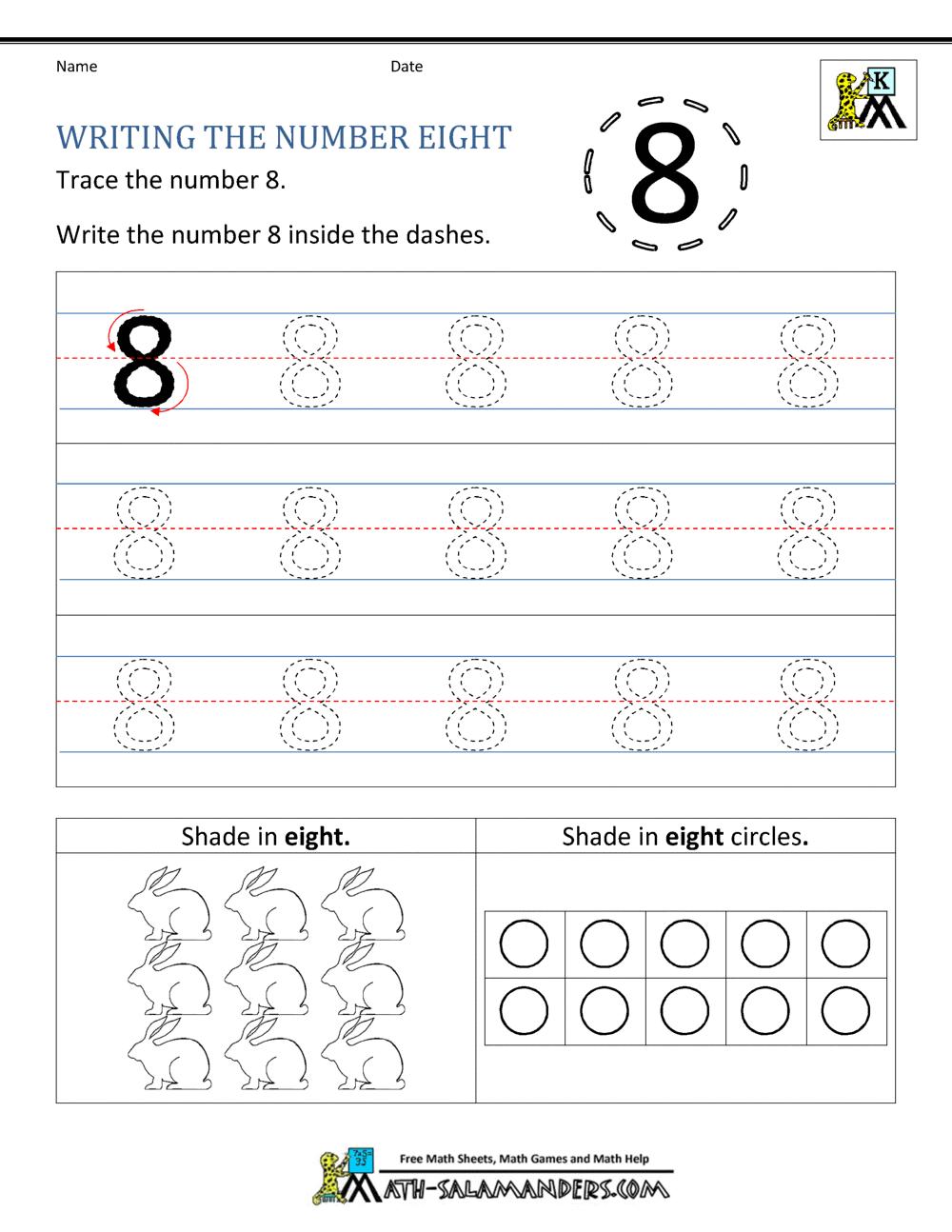 number 8 worksheet for kindergarten esl