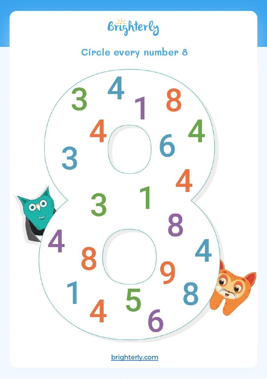 number 8 worksheet for kindergarten grid