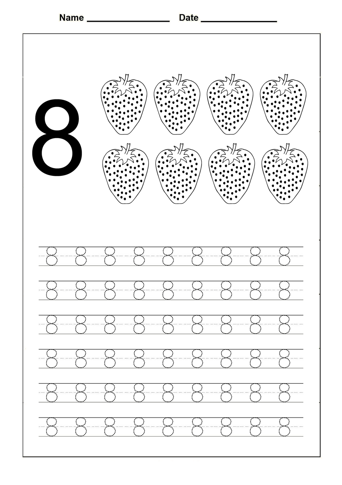 number 8 worksheet for kindergarten lines