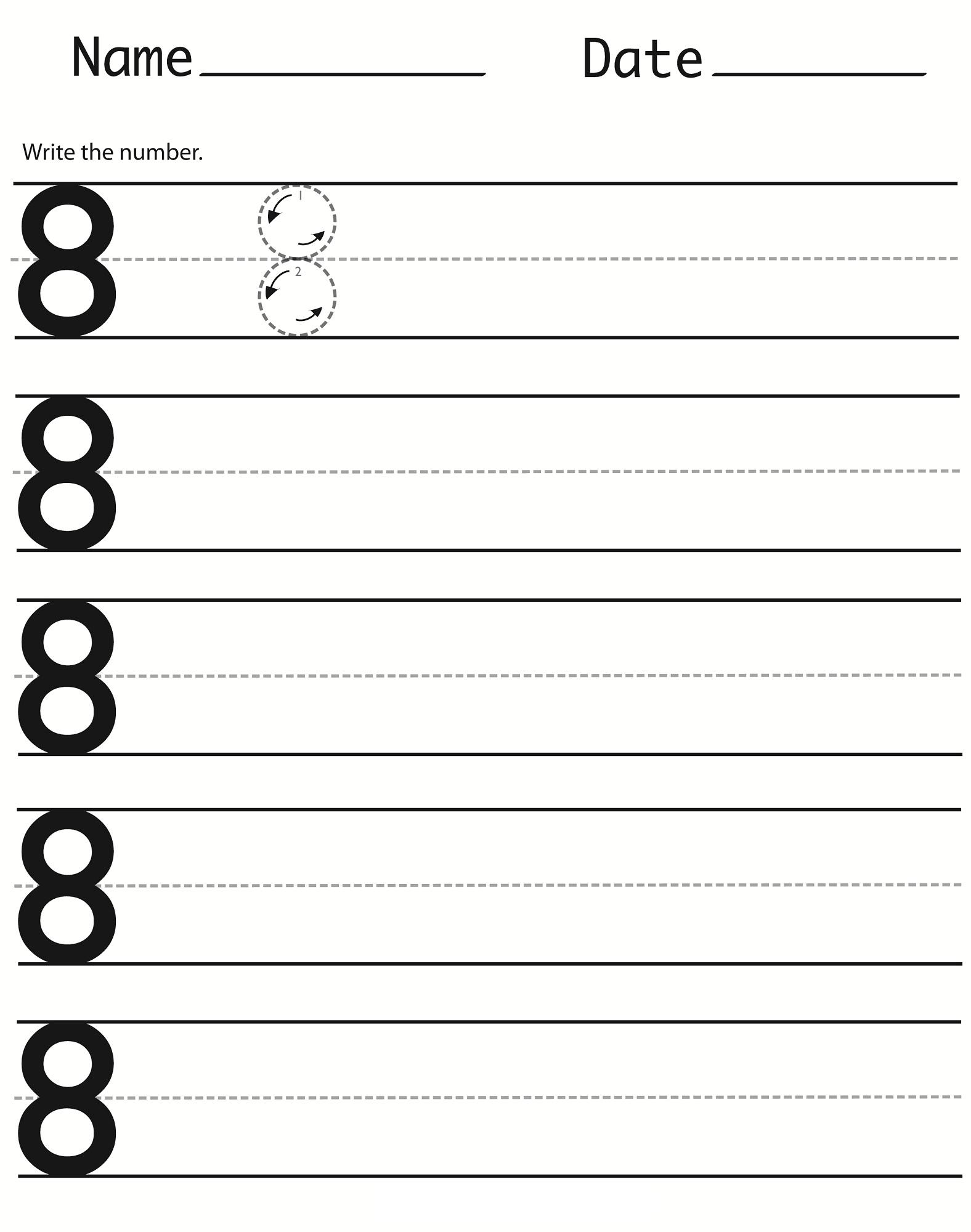 number 8 worksheet for kindergarten printable