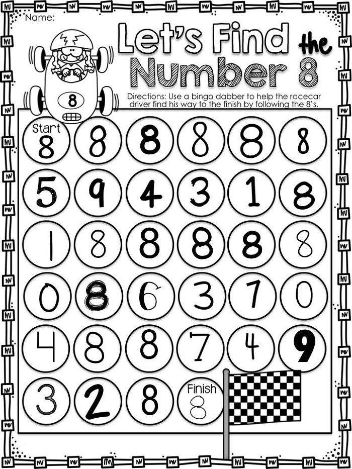 number 8 worksheet for kindergarten resources