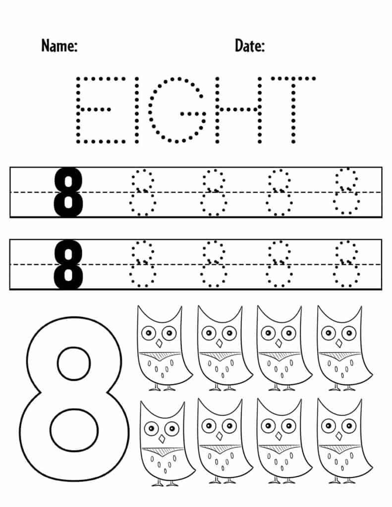 number 8 worksheet for kindergarten up