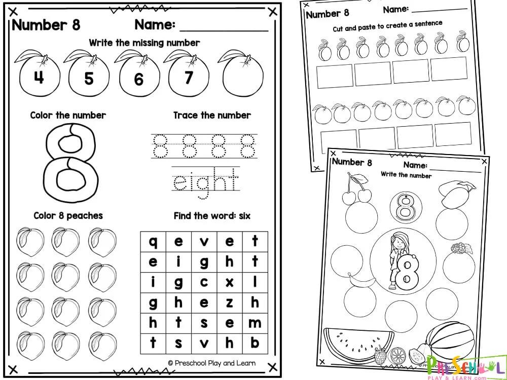 number 8 worksheet for kindergarten using numbers