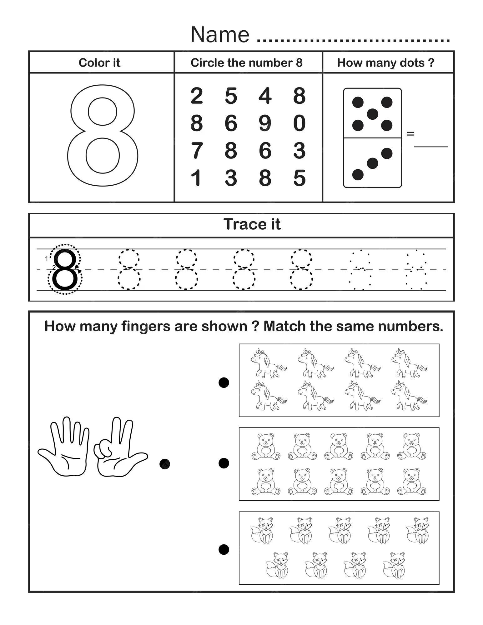 number 8 worksheets for kindergarten pdf